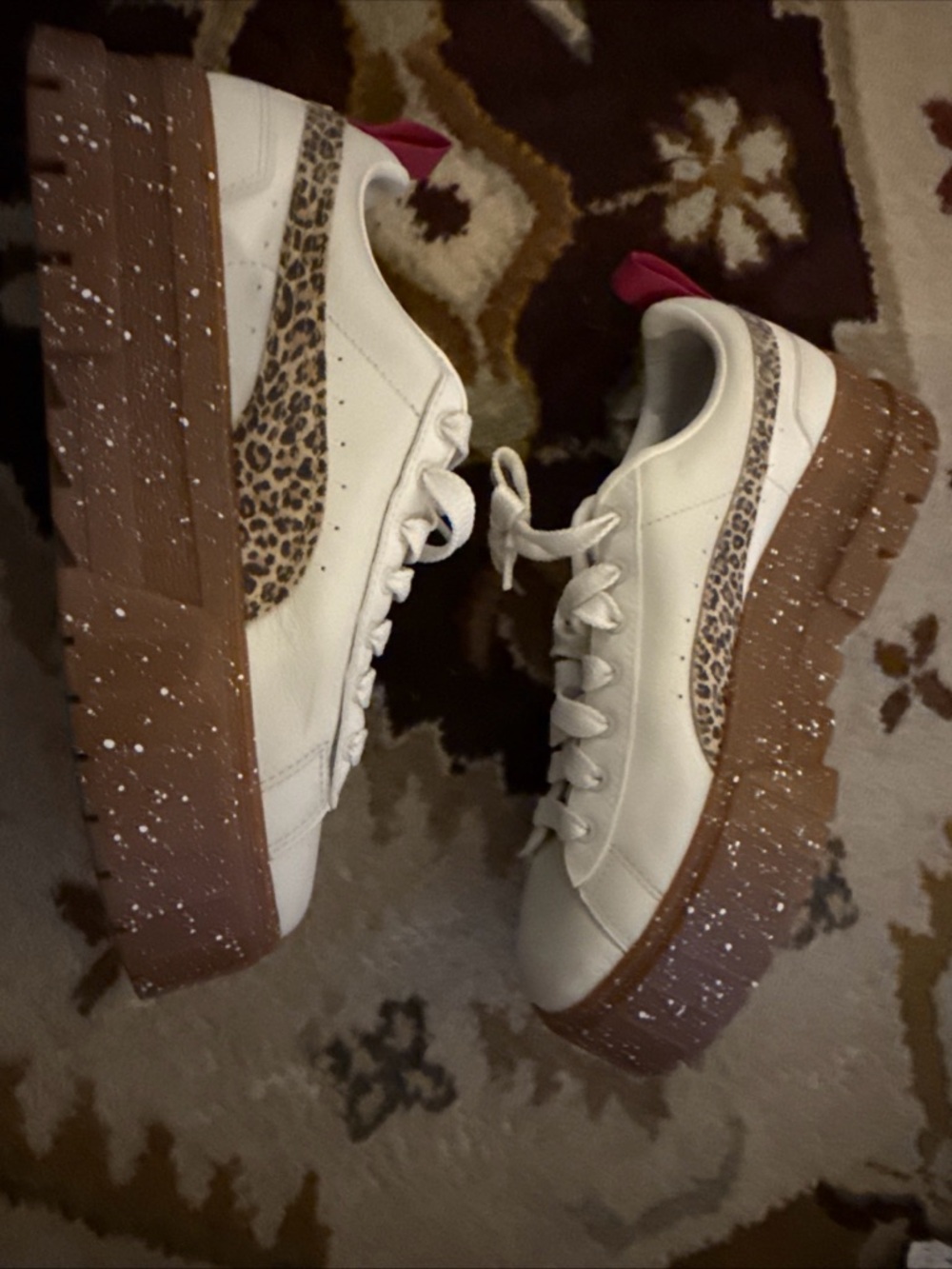 Puma Women’s Cream Leather Platform Sneakers with Leopard Detail - Picture 12 of 14